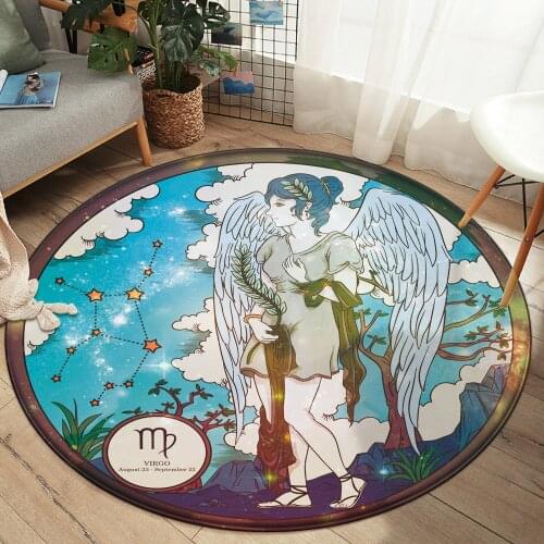 Creative 12 Constellation Virgo Round Carpets For Living Room Bedroom Kids Cartoon Chair Home Carpet Decor Floor Modern Mat