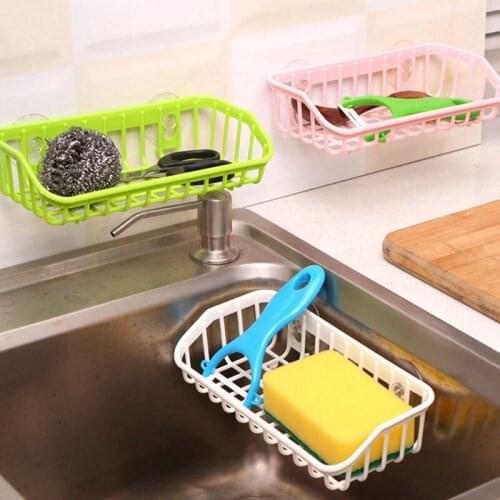 Kitchen Sponge Drain Holder Suction Cup Sink Shelf Soap Sucker Storage Rack Basket Shelf Organizer