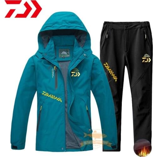 2021 Daiwa Men Fishing Jacket Autumn Winter Windproof Waterproof Plus Velvet Warm Suits Outdoor Camping Hiking Fishing Suits