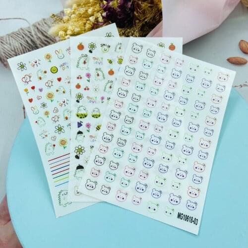 Fashion Hot Selling Japanese Style Back Glue Adhesive Nail Stickers Thin Light Traceless New Design Lovely Carton Rabbits Flower