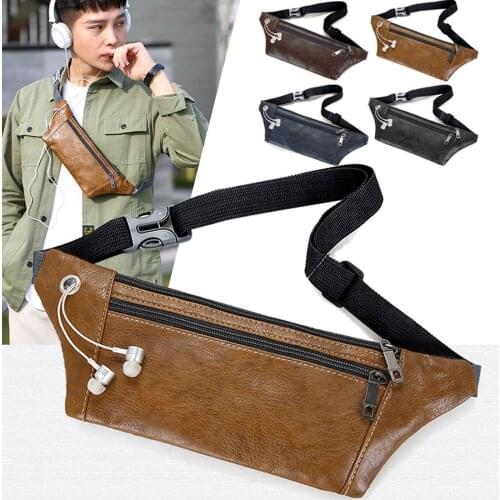Multifunctional Running Pu Waist Bag Men Fashion Sports Leather Chest Pockets Outdoor Waterproof Mobile Phone Fanny Pack Bag