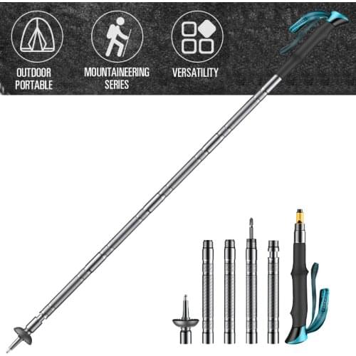 Multi Tool Alpenstock Trekking Pole Telescopic Walking Stickers Adjustable Hiking Pole Nordic Camping Ultlight Survival Kit