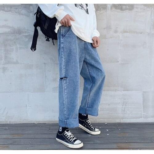 Mens Jeans Straight Ripped Fashion 2021 Summer Oversize 5Xl Jeans Man Loose High Street Collage Male Denim Pants