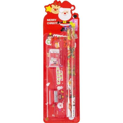 Christmas Stationery Set Pencil Soft Ruler Eraser Pencil Sharpener Five Piece Gift Set Toddler Prizes Student Stationery