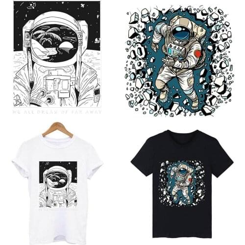 Cartoon Astronaut Patches On Clothes Space Travel Iron On Transfers For Clothing DIY Clothes Stickers Applique On T-shirt Badge