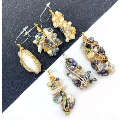 Natural Stone Crystal Pendant Necklace Inlaid Pearl Irregular Shape Hand-wound DIY Making Necklace Bracelet Accessories Charm