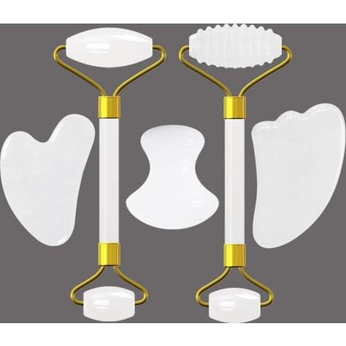 Natural White Jade Face Massager Gouache Scraper Gua Sha Massage Tool Set Jade Roller Guasha Board For Face Jade Massage Roller