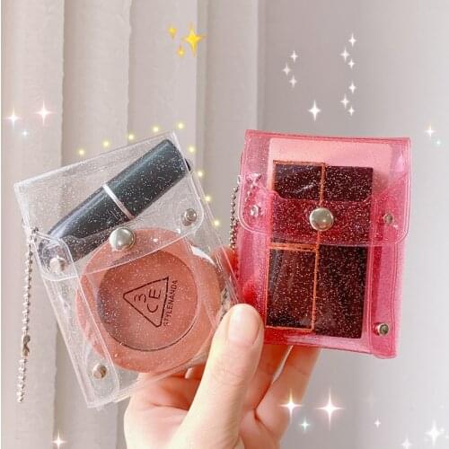 New Sequins Transparent Coin Purse Lipstick Bag Girl Kawaii Pink Key Chain Wallet Card Holder Fashion Hasp Clear Pvc Mini Bags