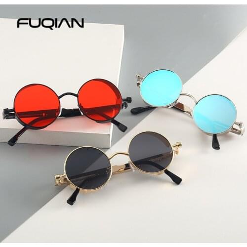 FUQIAN Fashion Gothic Steampunk Sunglasses Men Women Classic Round Metal Black Sun Glasses Retro Male Eyewear UV400
