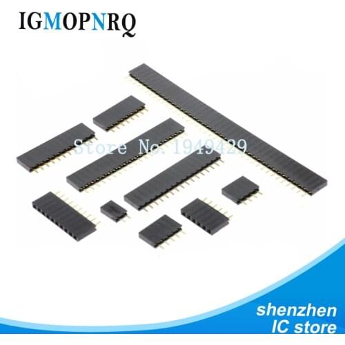 100PCS 2.54MM pitch single row female pin socket 4/5/6/7/8/9/10/12Pin PCB Connector Single Row Mother
