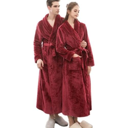 Fdflak M-3XL Plus Size Autumn Winter Robes Bath Robe Couple New Pink/Wine Red Long Bathrobe Sexy Dressing Gown Women Sleepwear