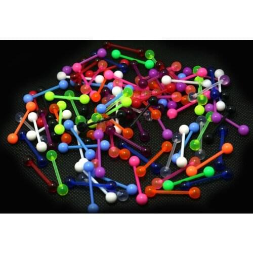 7PCS/Set Luminous Acrylic UV Tongue Ring Barbell Bars Tongue Piercing plastic ball nipple piercing Helix Womens Body Jewelry