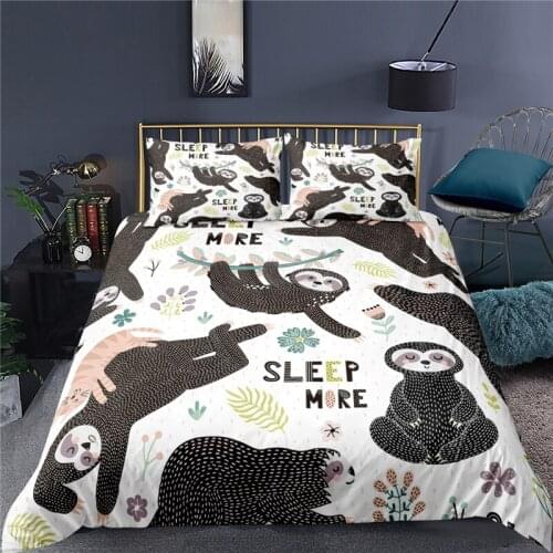 Luxury 3D Cartoon Sloth Print 2/3Pcs Bedding Sets Comfortable Animal Duvet Cover Pillowcase Home Decor Queen and King Size
