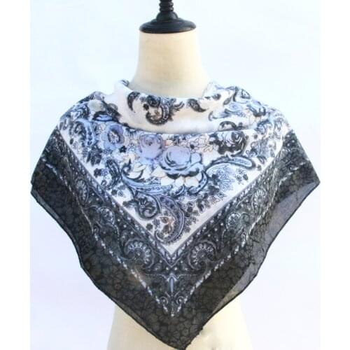 Russian Ethnic Luxury Besigner Fashion Style Pattern Printed Women Cotton Small Scarf Handkerchief Scarf 70CMX70CM Hijab Shawl