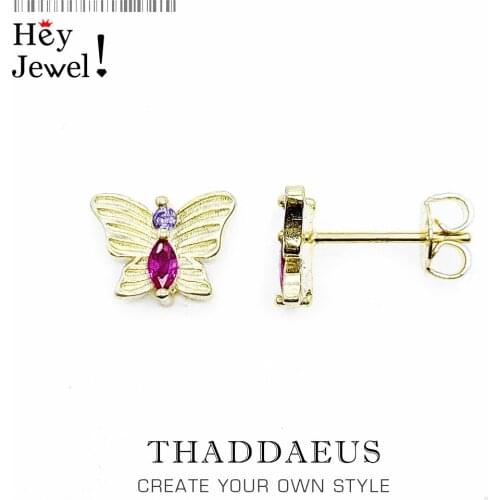 Petite Butterfly Gold Ear Stud Earrings,Europe Style Fine Jewerly For Women,2020 New Magical Garden Gift In 925 Sterling Silver