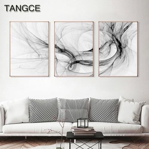 Nordic Black Lines Canvas Painting HD Minimalist Wall Art Pictures for Living Room Bedroom Abstract Black and White Poster Print
