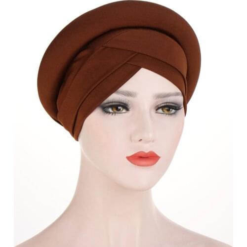 Muslim Women Solid Color Forehead Cross Turbante Chemo Hat Arab Head Scarf Hijab Femme Musulman Turban Caps Bonnet Headwraps