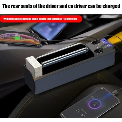 Universal Dual USB Fast Charging Car Seat Crevice Storage Box Auto Seat Gap Slit Pocket Catcher Organizer w/Retractable Cables