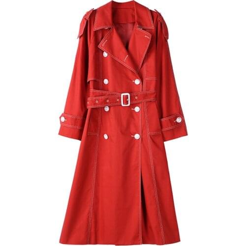 2019 new windbreaker for autumn and winter women fashion overcoat female elegant slim coat colour blocking hatless waistband