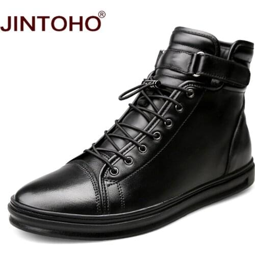 JINTOHO High Quality Winter Genuine Leather Men Shoes Brand Winter Men Boots Black Genuine Leather Male Boots Rubber Boots