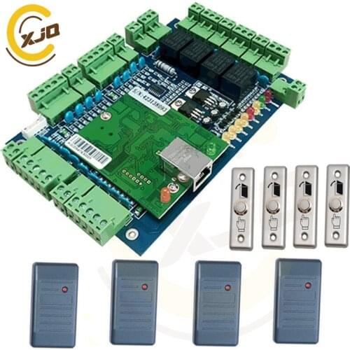 XJQ Free software TCP/IP wiegand 4 door Access Control Panel system (1of 4 door access control panel+4 card readers+4 buttons)