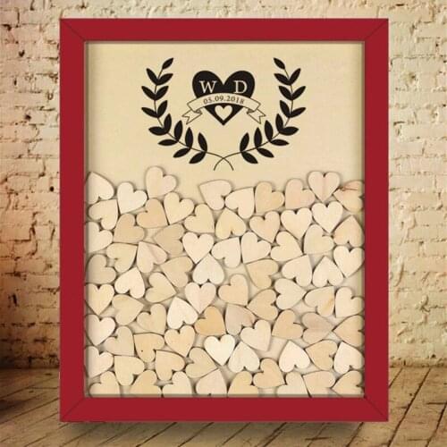 Custom Wedding Guest Book Couple Name Initials Drop Top Box Red Frame for Bridal Shower Guest Sign In Book Romantic Heart