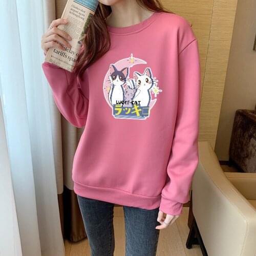 Cute Cat Cartoon Pullover Women 2021 New Fashion Sweatshirt Casual Harajuku Graphic Hoodie Female Print cute tops Clothing