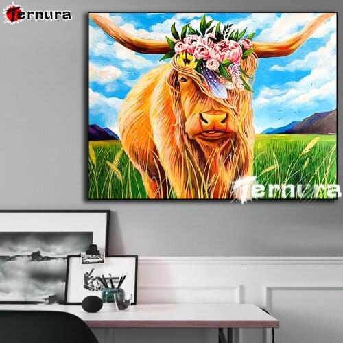 Animal 5D Diamond Painting Broken cow with flowers DIY Crystal Round square Drill Gift Embroidery Diamond Mosaic Home Decor
