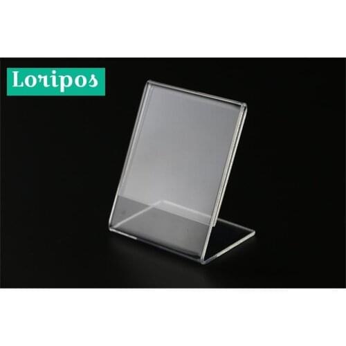 10pcs 5x7cm Clear L Acrylic Name Card Frame Jewelry Price Tag Display Advertising Desk Sign Clip Label Holder POP Shelf Talker