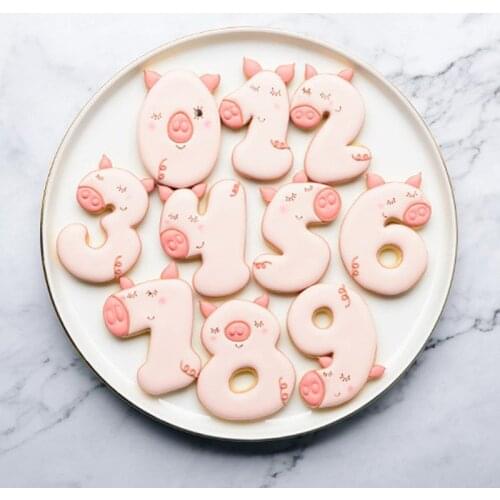 10pcs/set Cute Pig 0-9 Numbers Cookies Biscuit Cutter Fondant Mould Cake Topper Sugarcraft Mold DIY Kitchen Baking Tools