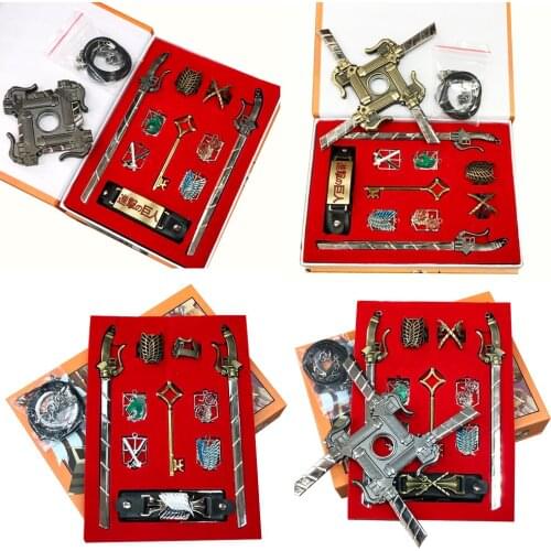 11pcs/set Attack on Titan Eren Fashion jewelry Pendant Necklace Ring Key chain Bracelet Wristband Darts prop cosplay Gift