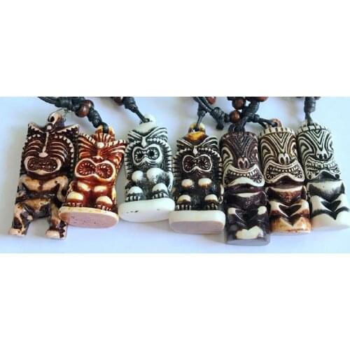 FREE SHIPPING 12 pcs colorful color biker Carved Tiki lovely totem necklace