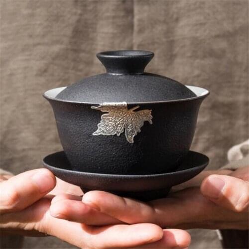 150ML Black Pottery Tea Tureen Stoneware Household Japanese Style Zen Style Tureen Bowl Sopera De CeramicaGaiwan Gift for Friend