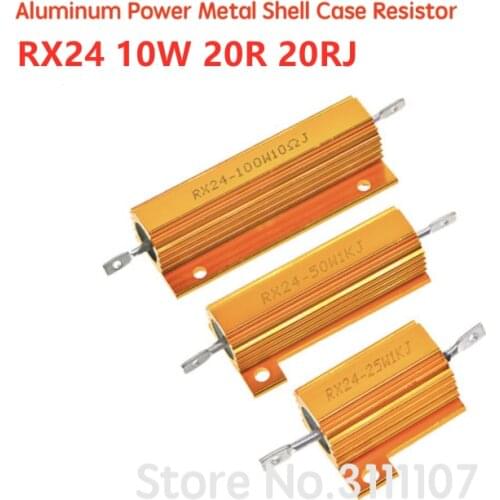 2PCS RX24 10W 20R 20RJ Wire Wound Resistor Metal Shell Aluminium Golden Resistor 10Watt 20 ohm Heatsink Resistance
