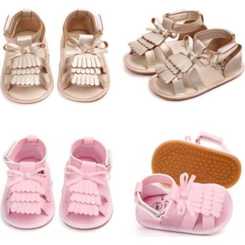 2020 Summer Toddler Baby Girls Casual Shoes Sandal Shoes 0-18M Solid Bow Hook Flat PU Shoes Baby Sandals