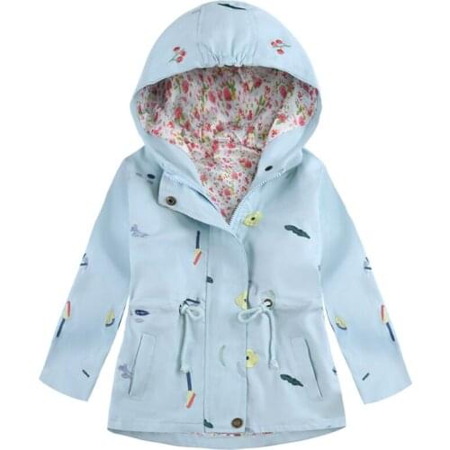 2019 Girls Spring Autumn Jacket Coat Baby Girl Flower Embroidery Hooded Windbreaker Outwear Children Fashion Clothing 3-7 Years
