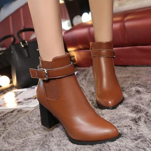 Square High Heels Ankle Boots for Women Shoes New Winter Boots Female Platform Zipper Ladies Shoes Woman Black Leather Boots