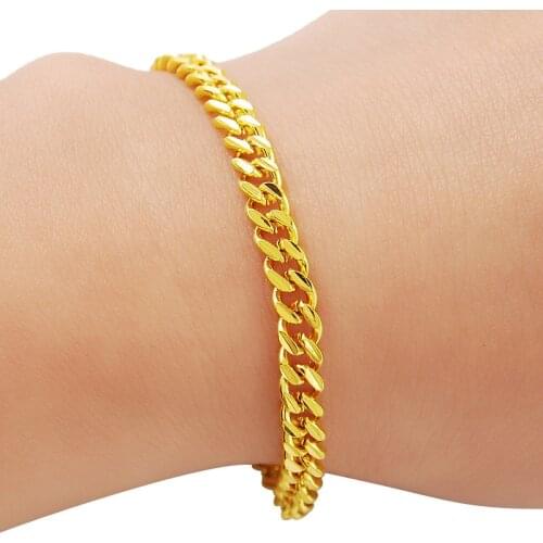 24K Gold Bracelet 4MM Cuban Gold Plated Fashion Bracelet for Women & Mens Jewelry Gifts