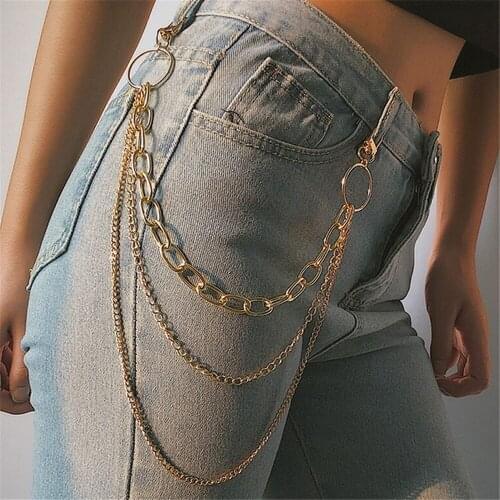 Fashion Punk Hip Hop Trendy Single/Three Layer Belt Key Chain Waist Pants Chain Jeans Long Metal Clothing Accessories Jewelry