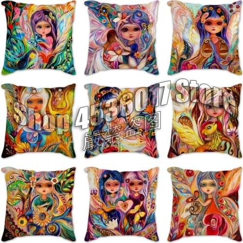 Cushion Cover Cotton Linen Cartoon girl colorful baboon Home Decor Pillows Covers Sofa Cushions Case Throw Pillowcase Decoration
