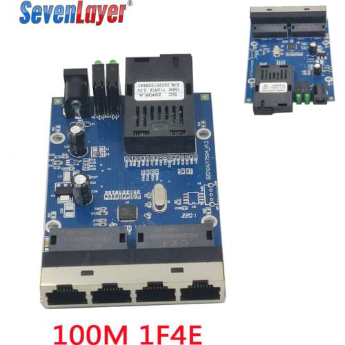 Ethernet switch Converter 20KM Ethernet Fiber Optical Media Converter Single Mode 4RJ45 & 1SC fiber Port PCBA 10/100M 10 pieces