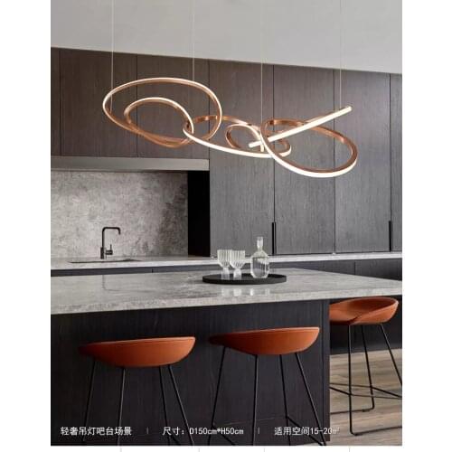 European and American lamps light luxury chandelier living room stainless steel creative circle art long chandelier
