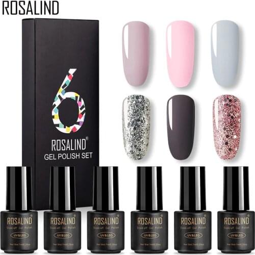 ROSALIND Gel Nail Polish 6PCS Set Hybrid Varnish All For Manicure Platinum Gel Lacquer UV LED Lamp 7ml Nail Set & Kit Base Top