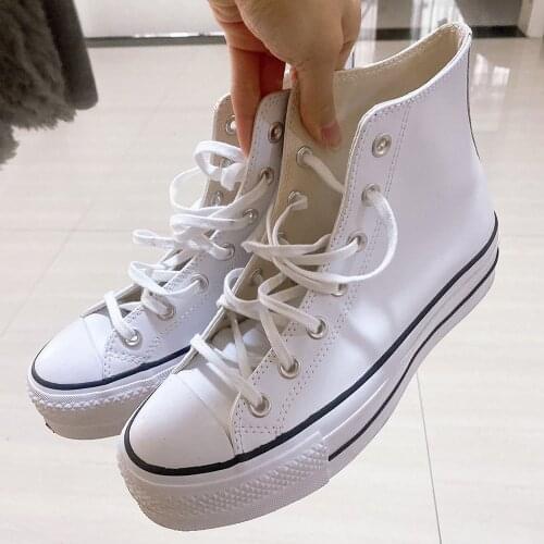 High-top Canvas Shoes Chunky Sneakers Women Running Shoes Vulcanized Shoes Retro Thick-soled Increased Platform Female Zapatos