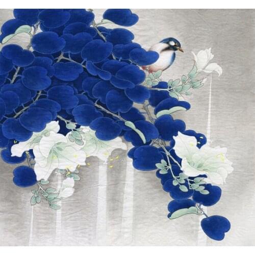 Chinese classical blue bird leaves flower scenery oil painting canvas printings printed on canvas wall art decoration picture