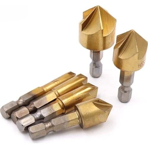 3pcs 6pcs HSS Chamfer Hexagonal Handle Titanium Chamfer Drill Bit 1/4" Hex Shank 90 Degree Wood Chamfering Cutter 6mm-19mm
