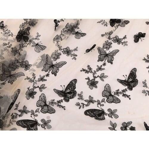 Butterfly Embroidered Lace Fabric Ivory Mesh Butterfly Appliqued Wedding Clothing making 125x50cm - sold by the half meter