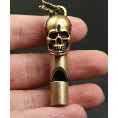 54MM Small Curio Chinese Pure Bronze Human Skeleton Head Whistle Wealth Pendant