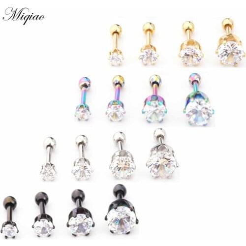 Miqiao 2pcs Hot Selling Multicolor Six-claw Round Zircon Straight Rod Ear Bone Nail Piercing Jewelry