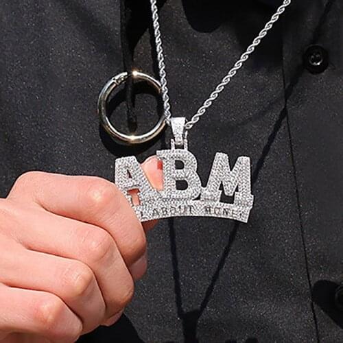 Iced Out Letters Pendant ABM Cubic Zircon Necklace 2 Colors Mens Charms Necklace Fashion Hip Hop Jewelry Gifts